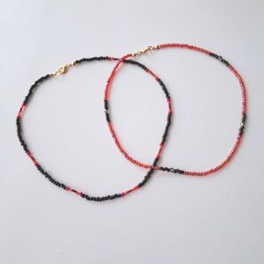 No.91ビーズネックレス2個セット ハンドメイド ブラウン 茶色 ビーズアクセサリー レディースネックレス 重ね付け