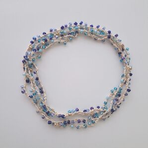 No.105 ビーズクロッシェネックレス ハンドメイド ビーズネックレス ビーズクロシェ レディースネックレス ブルー ロング