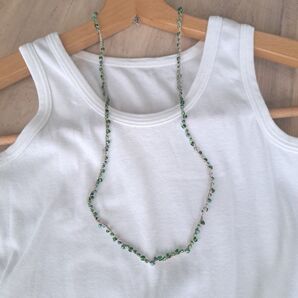 No.114 ビーズクロッシェネックレス ハンドメイド ビーズネックレスグリーン レディース ビーズアクセサリー ビーズクロシェ
