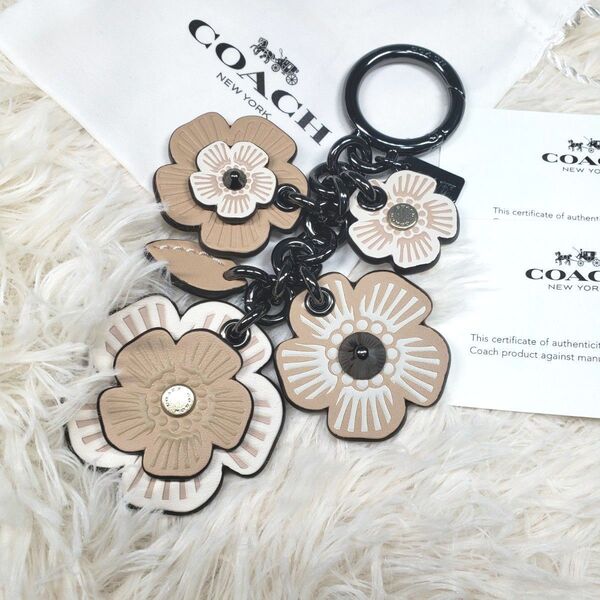 COACH コーチ ティーローズ 花 キーホルダー キーリング 極美品