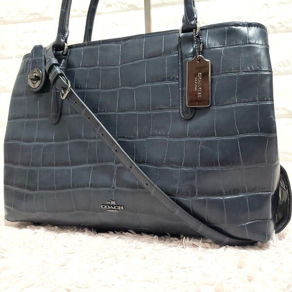 COACH コーチ クロコ型押し 2wayショルダーハンドバッグ 大容量 美品