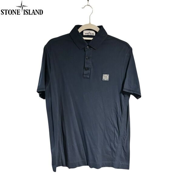 STONE ISLAND ネイビー コットン ポロシャツ L サイズ ストーンアイランド 確実正規品