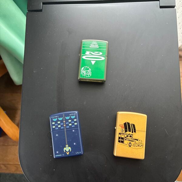 zippo オイルライター ライター 喫煙具 ジッポ USA 喫煙グッズ 3点セット アメフト グリーン ゴールド インベーダー