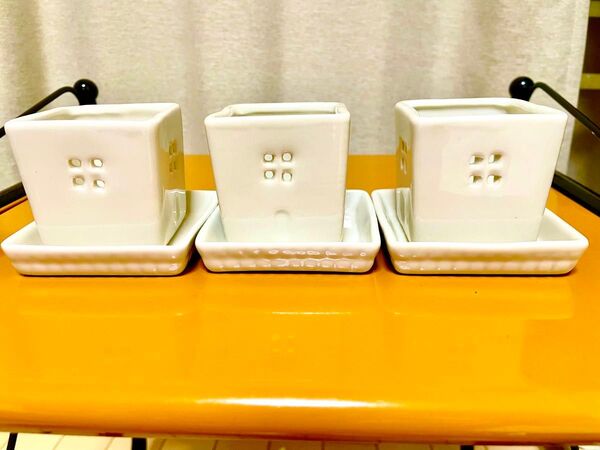 【美品セール中】観葉植物植木鉢小3個 プランター 陶器 土が乾きやすい 鉢底ネット付き
