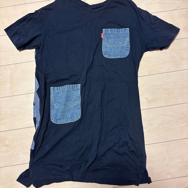 ロデオクラウンズ デニムポケット ワンピース 半袖 半袖Tシャツ Tシャツ チュニック RCWB デニム ロゴ