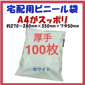 厚手宅配ビニール袋 A4横27~280㎜×縦340㎜+フタ50㎜ 100枚