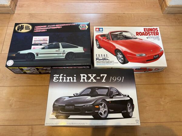 未組立 1/24プラモデル3台セット アオシマ フジミ タミヤ AE86 アンフィニRX-7 ユーノスロードスター