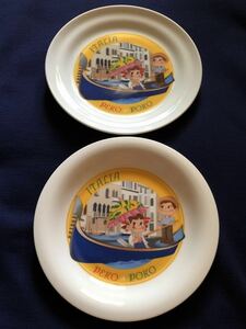 激レア非売品　FUJIYA ペコちゃんポコちゃん　陶器皿　イタリアンプレート　形違い2個セット　ノベルティ