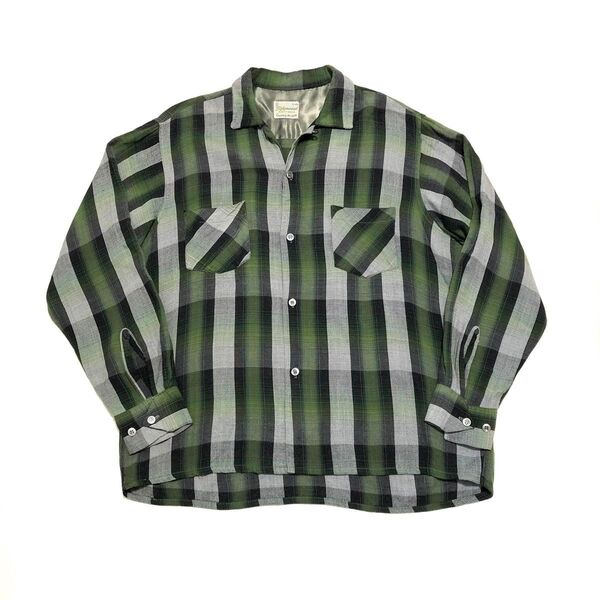 スペシャル ビンテージ レーヨン シャツ 緑 黒 白 オンブレ チェック 60s / vintage town craft