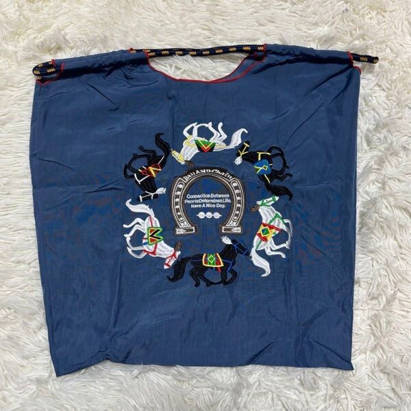レディース 刺繍バック 馬 トートバッグ エコバッグ ホース 新品未使用 ネイビー 丈夫 軽量 ショッピングバック