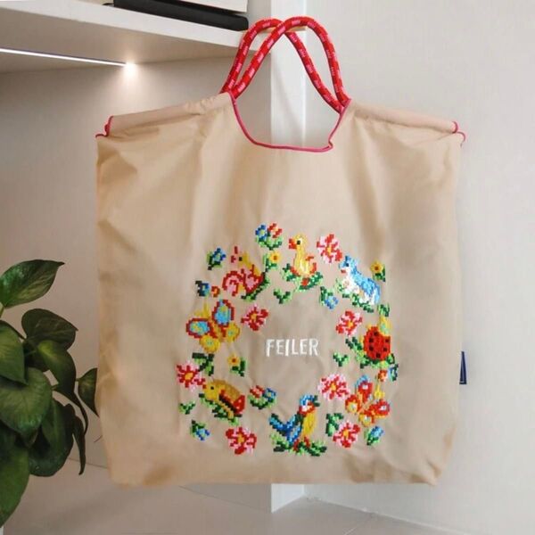 レディース 刺繍バック エコバッグ 便利バック グレー ネイビー ベージュ 通勤 通学 お買い物 軽量 防水 可愛い