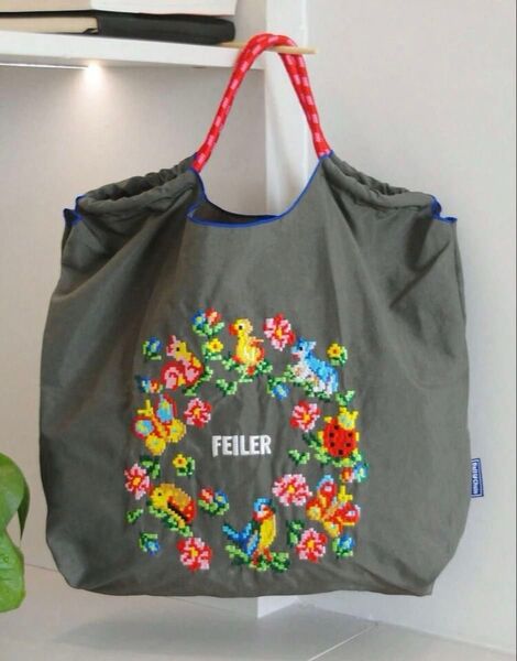 レディース 刺繍バック エコバッグ 便利バック グレー ネイビー ベージュ 通勤 通学 お買い物 軽量 防水 可愛い
