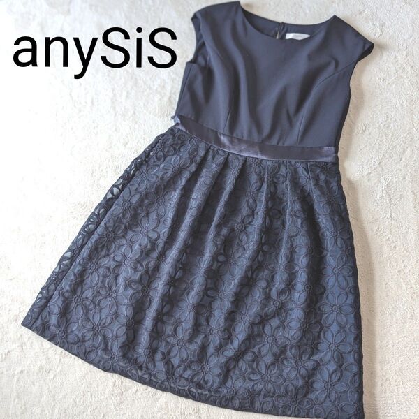 【美品】anySiS オンワード樫山 フォーマル ワンピース ノースリーブワンピース ネイビー