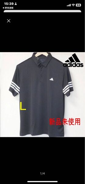 定価8250円新品L★アディダス adidas 黒ブラック 3ストライプ 半袖メンズポロシャツ /ゴルフウェア