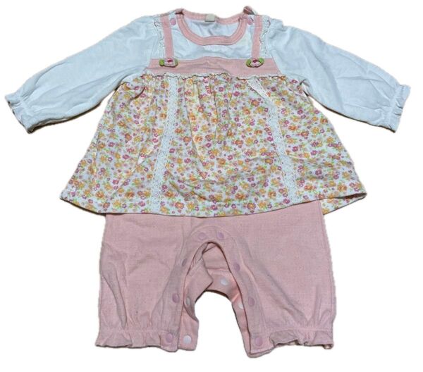 【期間限定】ロンパース セパレート風 花柄 ピンク 70サイズ 重ね着風