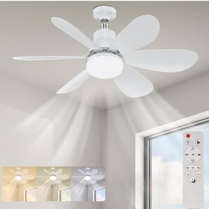 シーリングファンライト 30W シーリングライト扇風機 120W相当 リモコン付 E26口金 タイマー 6-8畳 電球色 昼光色