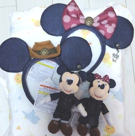 タグ付★ディズニーランド ディズニーシー ディズニー カチューシャ ぬいぐるみバッジ ウエスタン ビッグサンダーマウンテン デニム