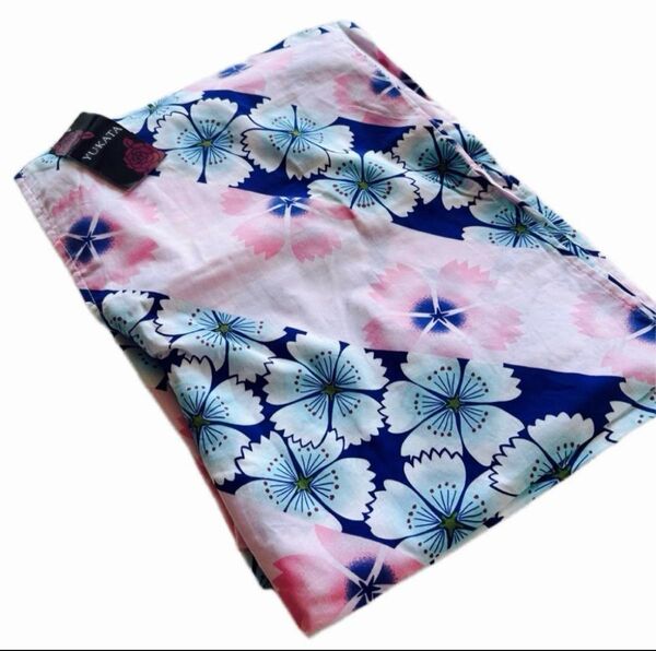 浴衣 桜模様 ピンク×青 新品タグ付き 未使用に近い