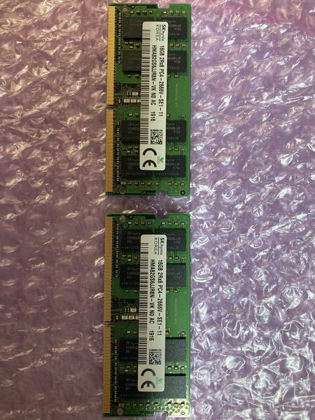 【動作確認済み中古】メモリ16GB 2Rx8 PC-2666V SKhynix 2枚セット ノートPC コンパクトPC用