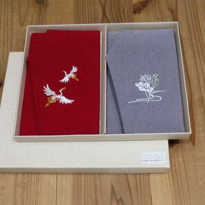 金封ふくさ 2個セット丹後ちりめん 鶴と蓮 刺繍 未使用