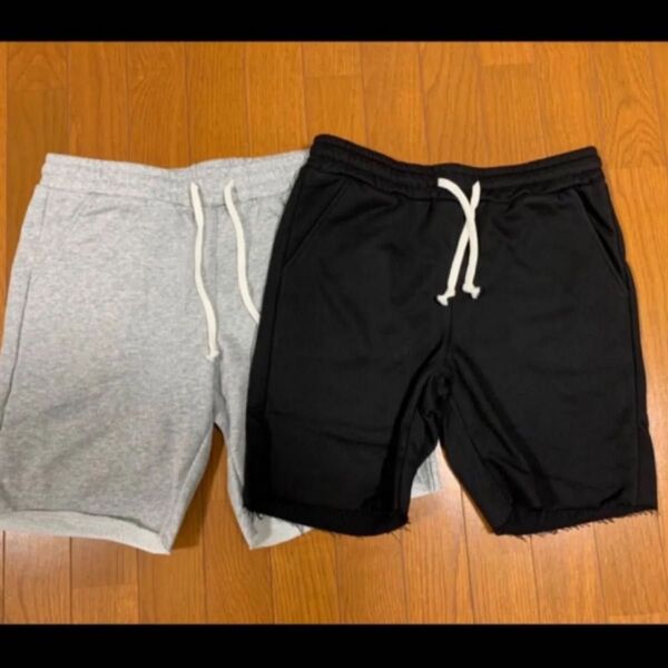 メンズ カットオフ 無地スウェットパンツ 切りっぱなし ハーフパンツ