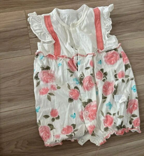 ベビー服 ロンパース 花柄 フリル ピンク 70サイズ