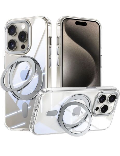 美品 iPhone14Pro ケース Magsafe対応 360°回転スタンド/クリア Uovon
