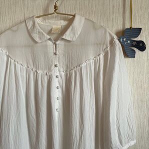 シャンブルドゥシャーム ブラウス チュニック コットン くるみボタン 裾2way ホワイト