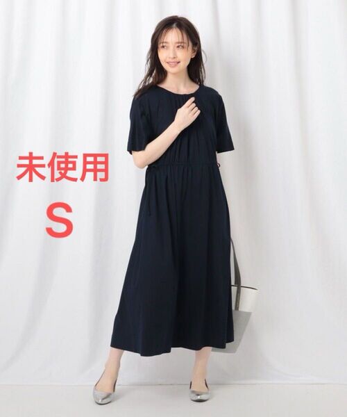 新品未使用タグ付き◆リフレクト【WEB先行販売/洗える】バックカシュクールジャージワンピース S ネイビー 半袖 ゆったりサイズ