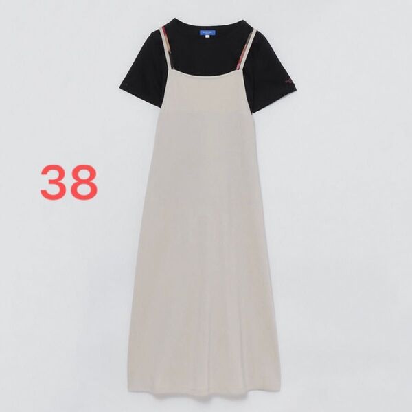 美品◆ブルーレーベルクレストブリッジ コンパクトシルケットポンチエプロンドレスTシャツセットアップ キャミ カットソーセット 38