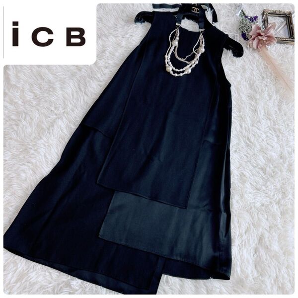新品 タグ付き icb ノースリーブワンピース パーティードレス アシンメトリー アイシービー