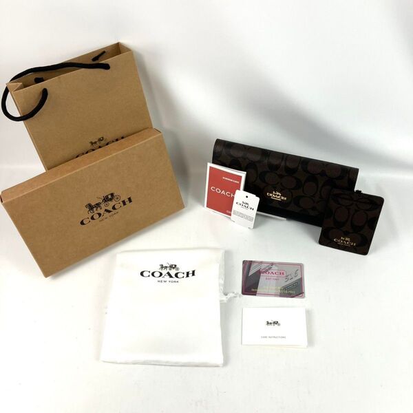 未使用品 COACH コーチ 長財布&パスケースセット シグネチャー 3つ折り PVC ブラウン