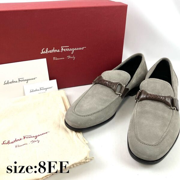 極美品 salvatore ferragamo フェラガモ ビットローファー ガンチーニ スエード グレー 約26cm