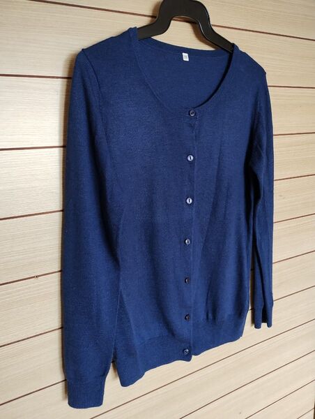 【美品】 カーディガン クルーネックカーディガン 長袖 紺色 ネイビー M レディースカーディガン