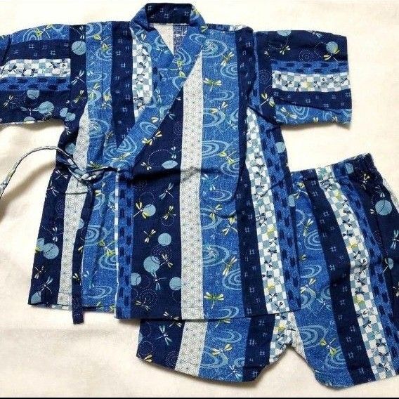 甚平 とんぼ柄 ブルー 男の子 キッズ 95cm