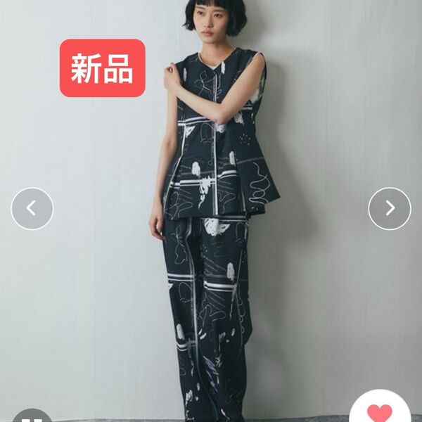 【新品】 花柄プリント柄 アブストラクト柄パンツ アナザーエス モノトーン