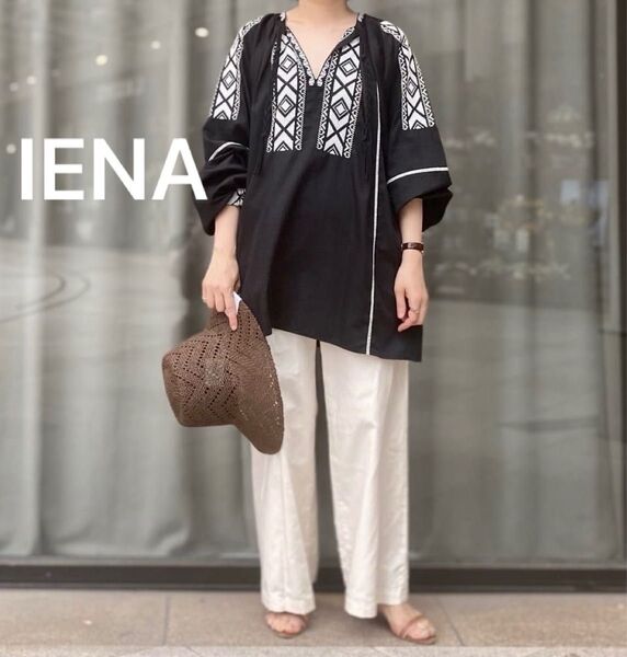 IENA イエナ コットンシルクエンブロイダリーブラウス ブラック