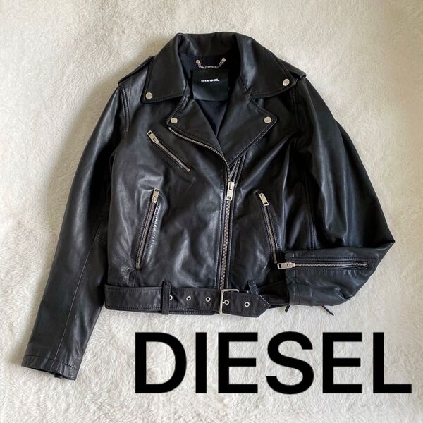 【美品】DIESEL レザージャケット ダブルライダース ラムレザー ブラック
