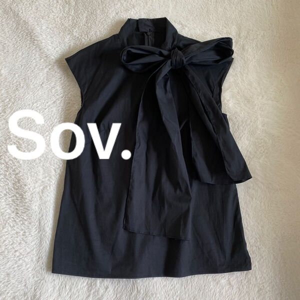 Sov. ソブ ビッグリボン ボウタイ ノースリーブブラウス ブラック