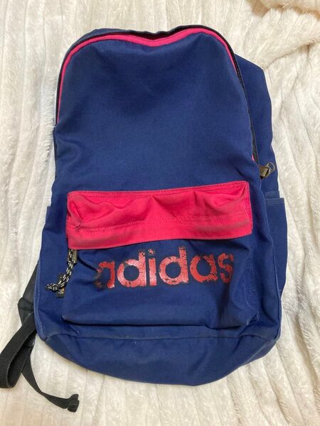 adidas アディダス ネイビー ピンク リュック 外ポケット3つ 内ポケ1つ