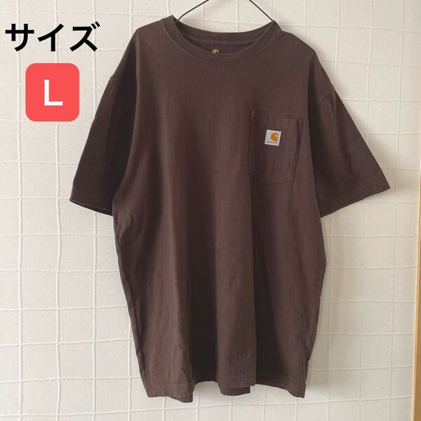 Carhartt/半袖 ワンポイントロゴ ポケットTシャツ/サイズL/ダークブラウン/カーハート ORIGINAL FIT 古着