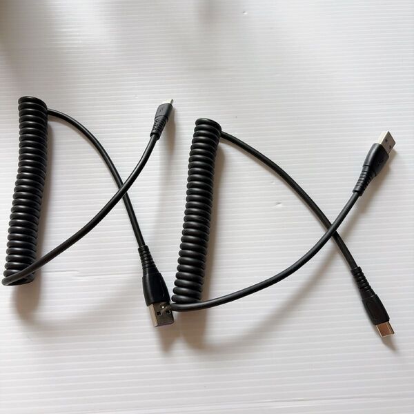 2本 USB C 伸縮 ケーブル Type-C コイル型 高耐久性