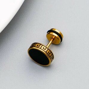 スタイリッシュ ラウンドスタッド ピアス メンズ デイリー アクセサリー ブラック ゴールド 黒 金537850