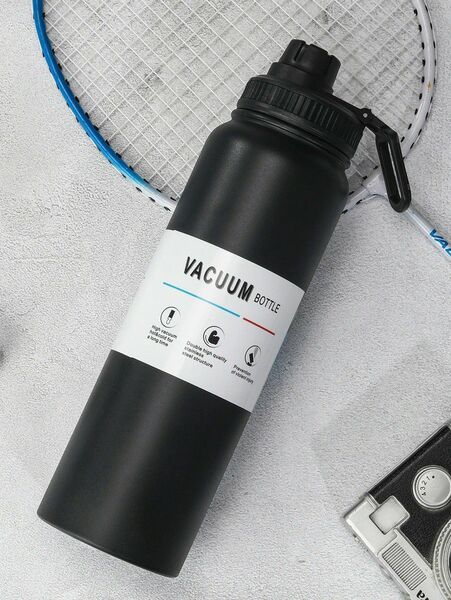 漏れ防止 真空断熱 ステンレス 大容量 スポーツ アウトドア トラベル 水筒 ジム ブラック 750ml451446
