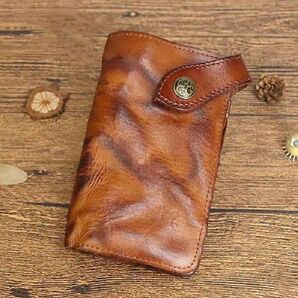 メンズ 長財布 カジュアル ヴィンテージ風 ハンドメイド ロング レザーウォレット 牛革財布 ブラウン 茶色176240