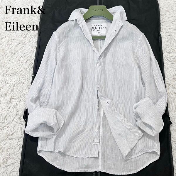 【美品】フランクアンドアイリーン Frank&Eileen メンズ レディース 長袖シャツ リネン100% ストライプ XS