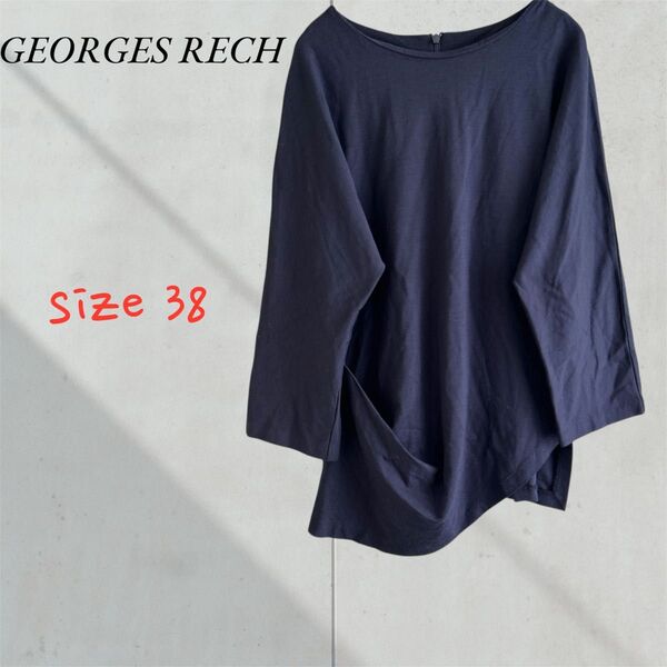 GEORGES RECH ジョルジュレッシュ おしゃれトップス 七分袖程度 ネイビー 個性的デザイン スタイリッシュ 38