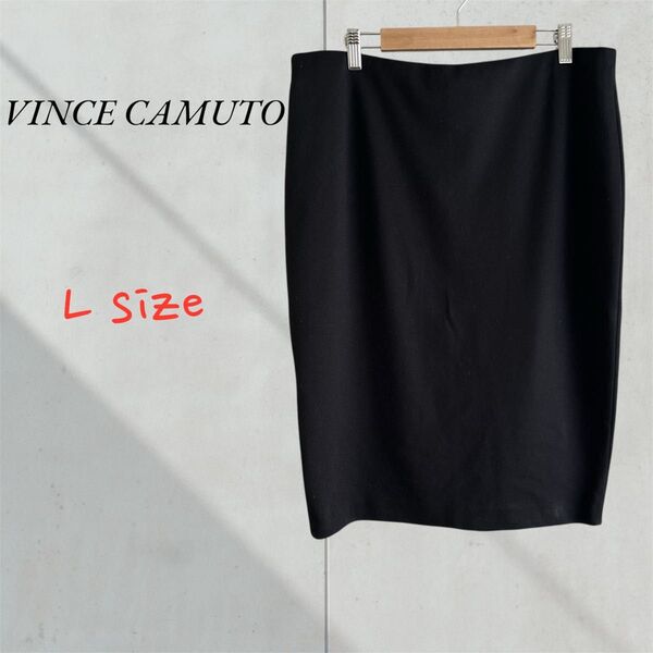 VINCE CAMUTO ヴィンスカムート ひざ丈スカート 黒 ブラック 無地 ウエストゴムあり ポケットなし L スカート 膝丈