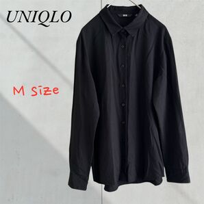 UNIQLO ユニクロ ブラウス 黒 ブラック 無地 襟つき 長袖 ポケットなし バイト ホール制服 シンプル