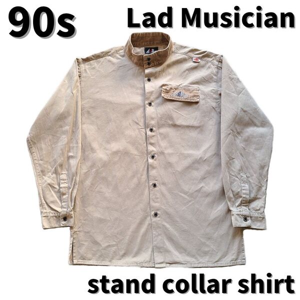 vintage 90s Lad musician スタンドカラーシャツ ビンテージ 90年代 初期 usa製 アメリカ製 ベージュ
